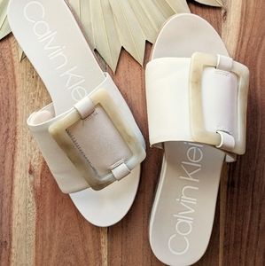 Calvin Klein White Slide Sandals